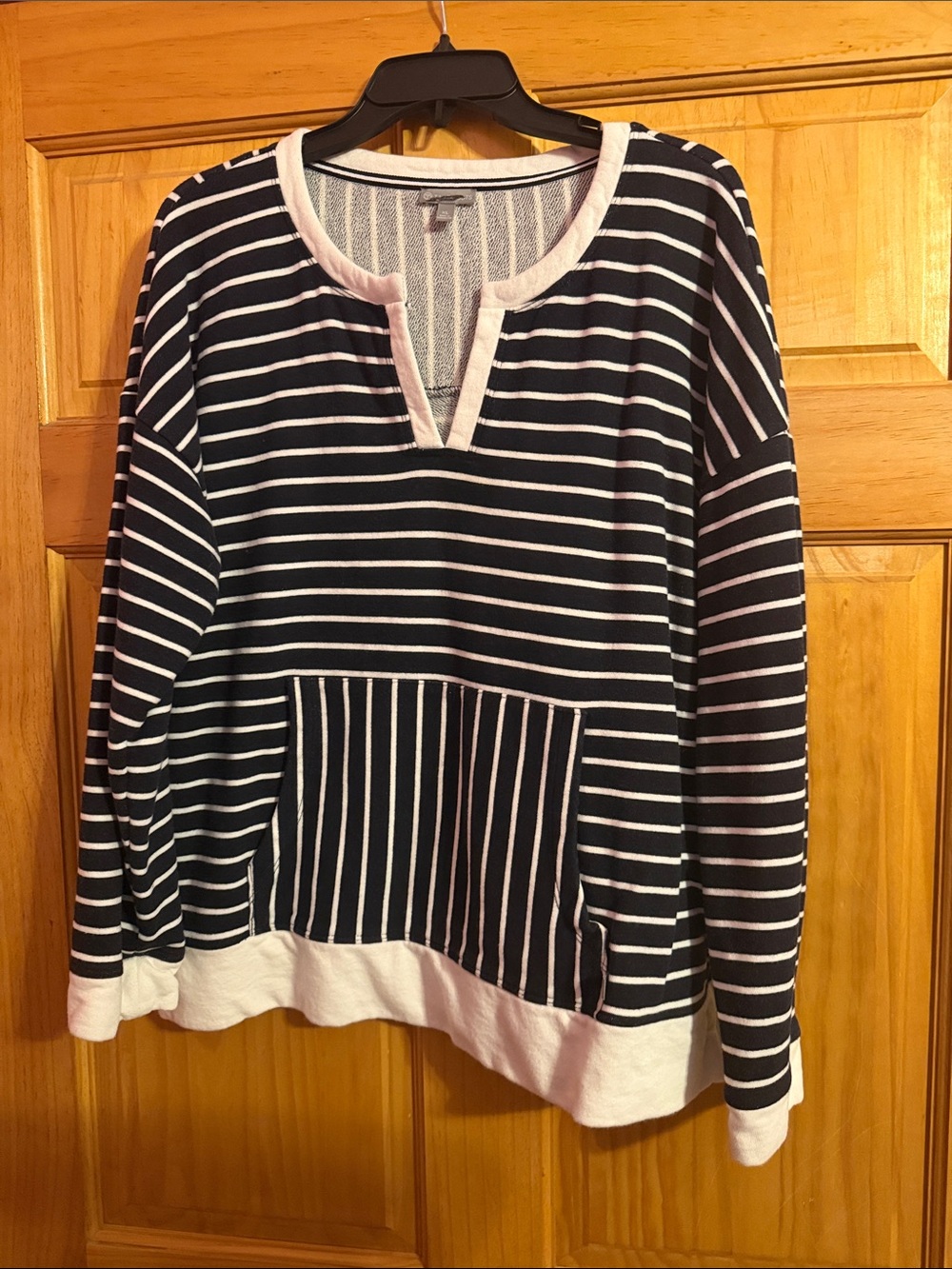 Talbots Navy and White Striped Pullover Sweatshirt